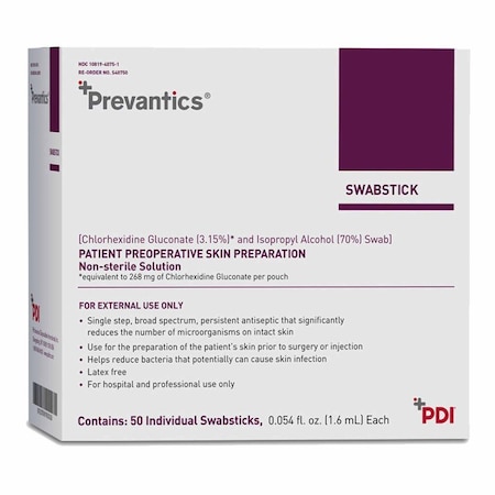 Prevantics Impregnated Swabstick 3.15%, 70% Strength CHG , Isopropyl Alcohol NonSterile, 1.6ML, 500PK S40750